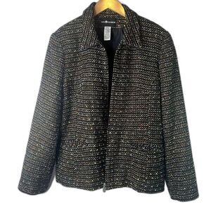 Sag Harbor Colorful Tweed Full Zip Jacket Blazer Size 16 Black Elevated Basic